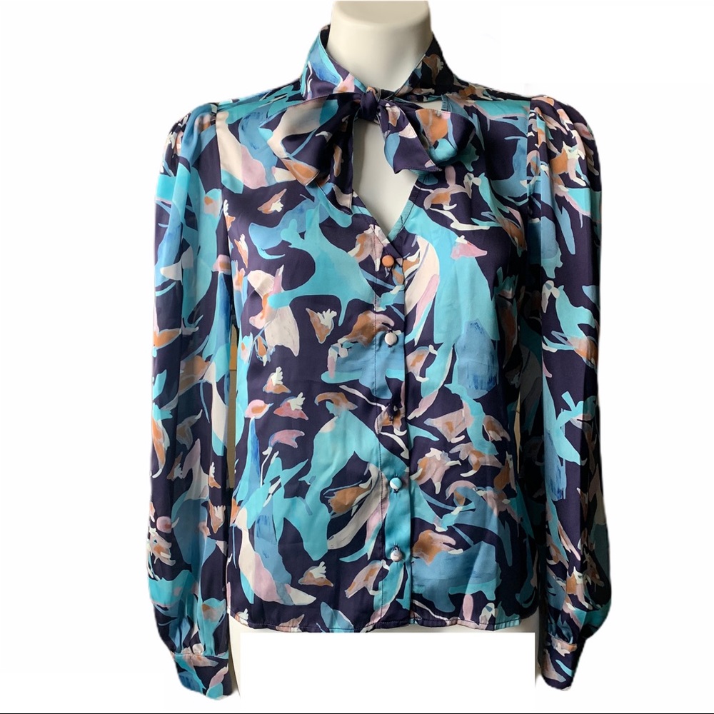 Kendall & Kylie Neck Tie Long Puff Sleeve Blouse S